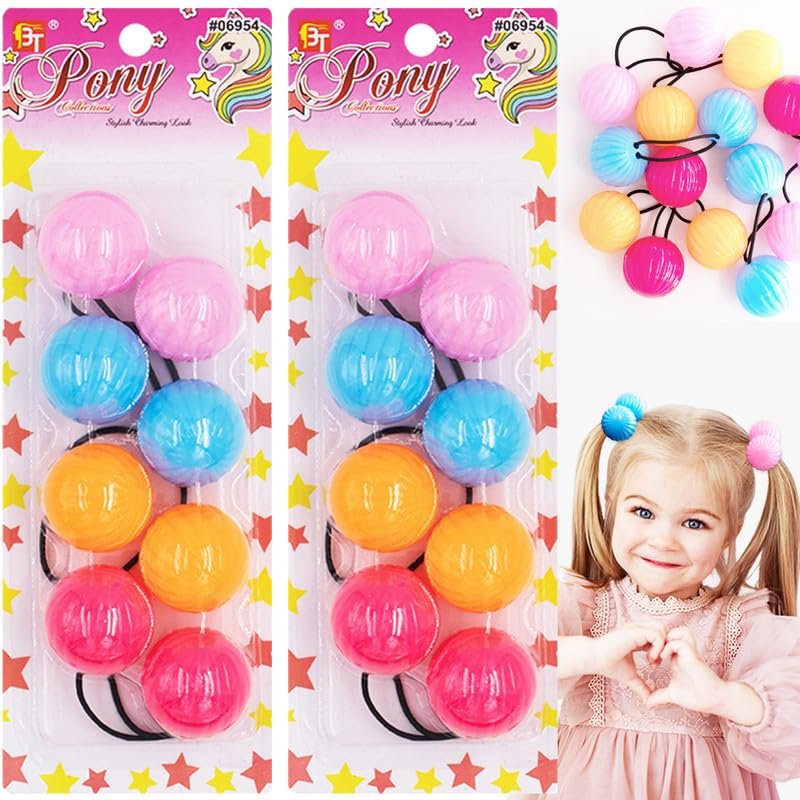 8 Pcs Large Bobble Ponytail Holders - Hair Ties with Balls for Girls, Kids, and Toddlers (Light Pink/Sky Blue/Orange/Hot Pink)