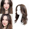 12" Wavy Human Hair Topper with Bangs 5x5" Silk Base Curly Hair Topper Hairpieces Clip in Middle Part Long Wavy Side Bangs Wavy Wiglets Hairpieces Clip in Toupee for Women(Dark Brown) view 1