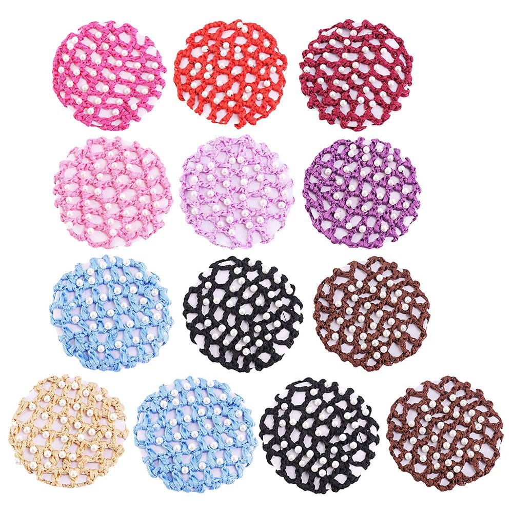 13pcs Mesh Crochet Hair Net Girl Hair Net Elastic Women Hairnet (Assorted Color)