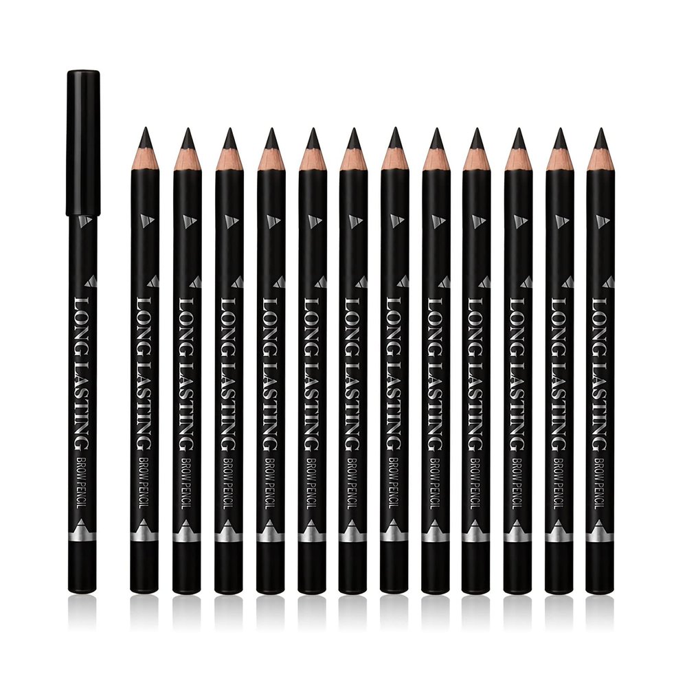 SUMEITANG 12 Pcs Black Eyebrow Pencil Eyeliner Set, Waterproof Eye Brow Pencil, Easy to Color, Long Lasting Eye Liner Gel Pen, Women Professional Eye-Makeup Pencil