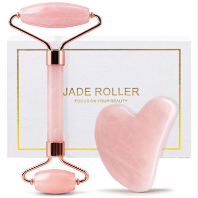 huefull Face Massager Rose Quartz Face Roller & Gua Sha Facial Tool Set, Muscle Tension Relief, Skin Care Gifts for Woman/Men, Skin Care Gifts