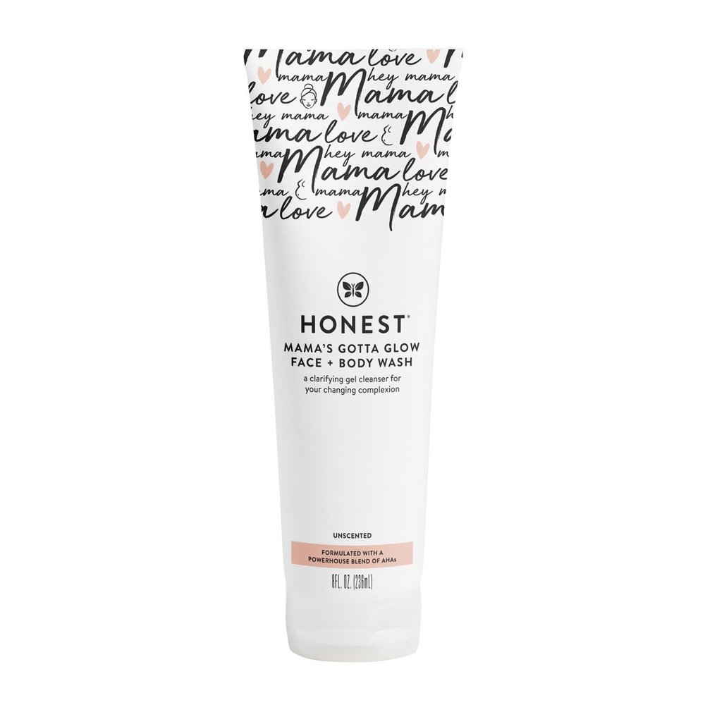 The Honest Company Mama's Gotta Glow Face and Body Wash, Pregnancy Safe Clarifying Exfoliating AHA Cleanser, 8 fl oz