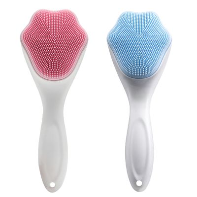 2 PC Silicone Facial Cleansing Brush Silicone Facial Scrubber Manual Exfoliating Facial Brush Face Cleanser Face Exfoliator Fine Bristles for Sensitive Skin Easy to Clean Lather Well (Pink&Blue)