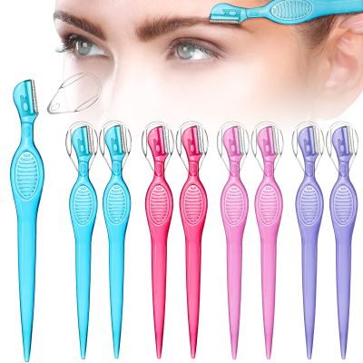Honoson 8 Pcs Eyebrow Razor for Women Small Face Razors Shaver Trimmer Facial Hair Removal Eyebrow Shaper with Stainless Steel Blade Safety Cover for Peach Fuzz Lip Dermaplaning Tool, 4 Colors