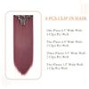 Benehair 8PCS Clip in Hair Extensions Wine Red Burgundy Highlight Seamless Double Weft Hair Extensions Full Head 18 Clips Women Hairpiece 26" Straight Tangle-free Silky Soft Party Valentines view 2