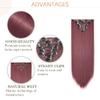Benehair 8PCS Clip in Hair Extensions Wine Red Burgundy Highlight Seamless Double Weft Hair Extensions Full Head 18 Clips Women Hairpiece 26" Straight Tangle-free Silky Soft Party Valentines view 3