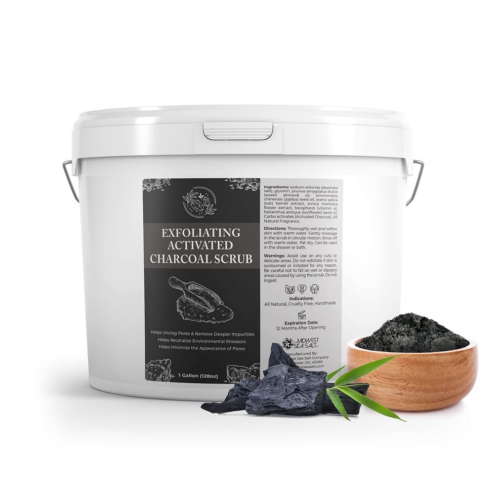 The Midwest Sea Salt Company - Exfoliating Activated Charcoal Scrub - 128oz - Rosemary - Exfoliating Body Scrub