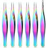 Honoson 6 Pieces Tweezers for Ingrown Hair Remover Pointed Blackhead Remover Point Tip Tweezers Stainless Steel for Nose Facial Hair Eyebrow and Shards(Rainbow Color) view 1