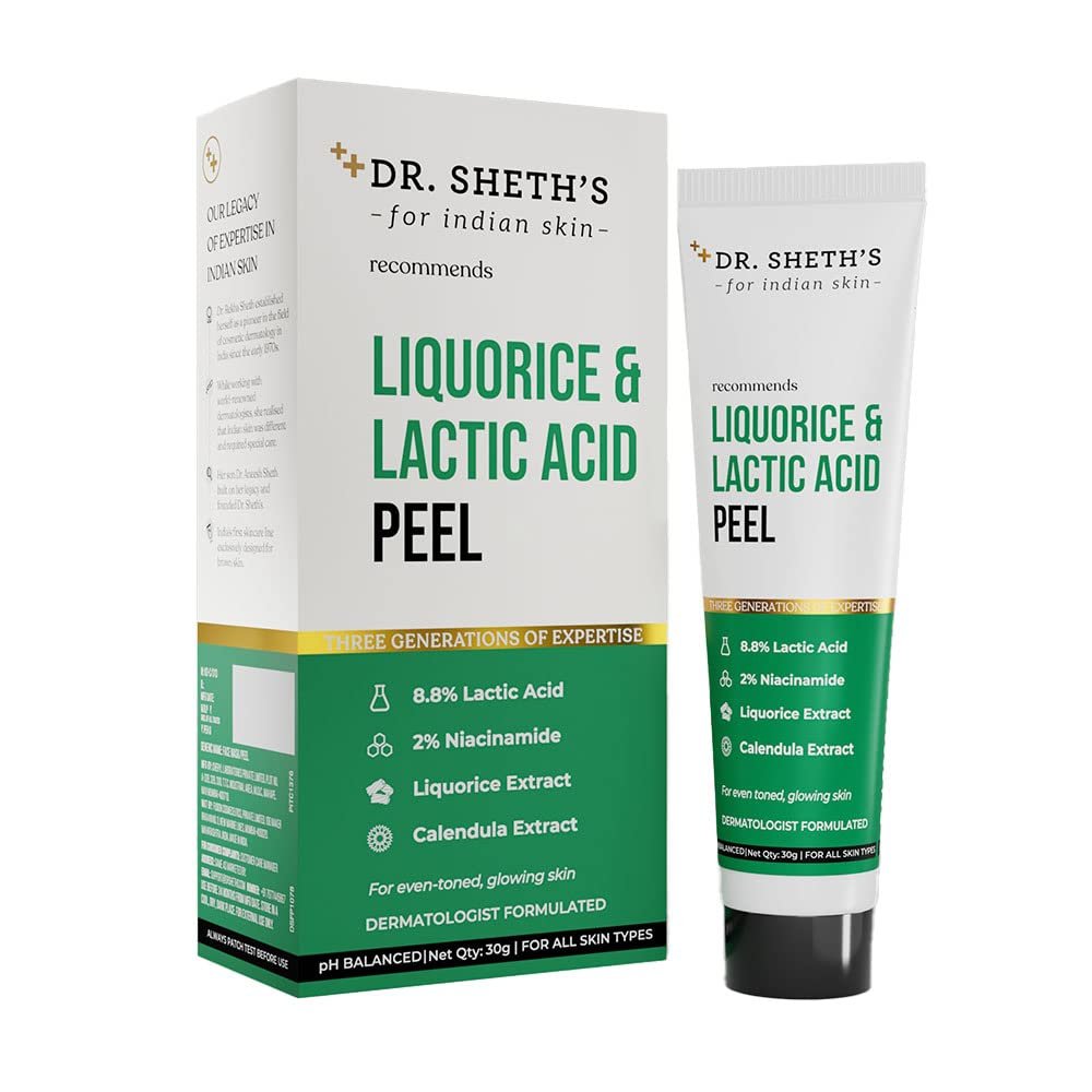 Dr. Sheth's Liquorice & 8.8% Lactic Acid (AHA) Chemical Peel With 2% Niacinamide, Calendula Extract, AHA Peeling Solution For Face, Chemical Exfoliator For Unisex, 30g