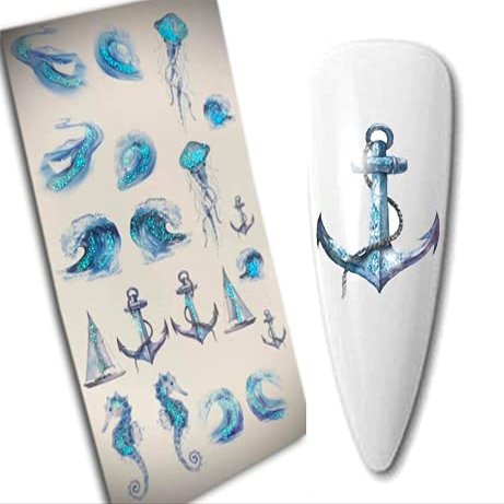 INKVICTUS Ocean Nail Decals / Sliders 5215 Glitter Nail Decals, Sliders for Manicure or Pedicure, Decal for Nails, Slider for Manicures and Pedicures, Nail Art, Creates Stunning Look