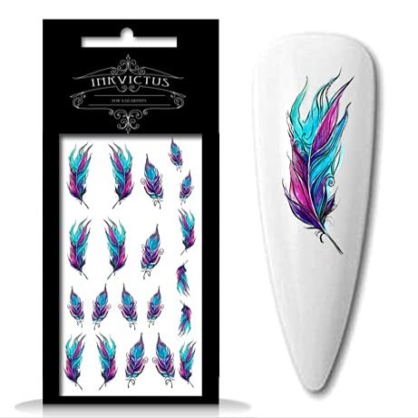 INKVICTUS Feather Nail Decals / Sliders 00589 for Manicure or Pedicure, Decal for Nails, Slider for Manicures and Pedicures, Nail Art