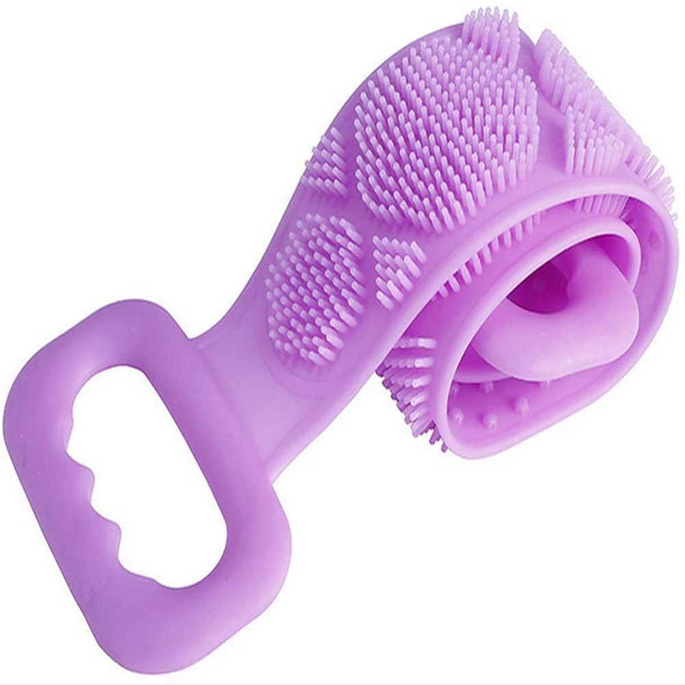 Back Scrubber for Shower, Handle Body Washer, Exfoliating Texture Scrubbing Pad (Purple)