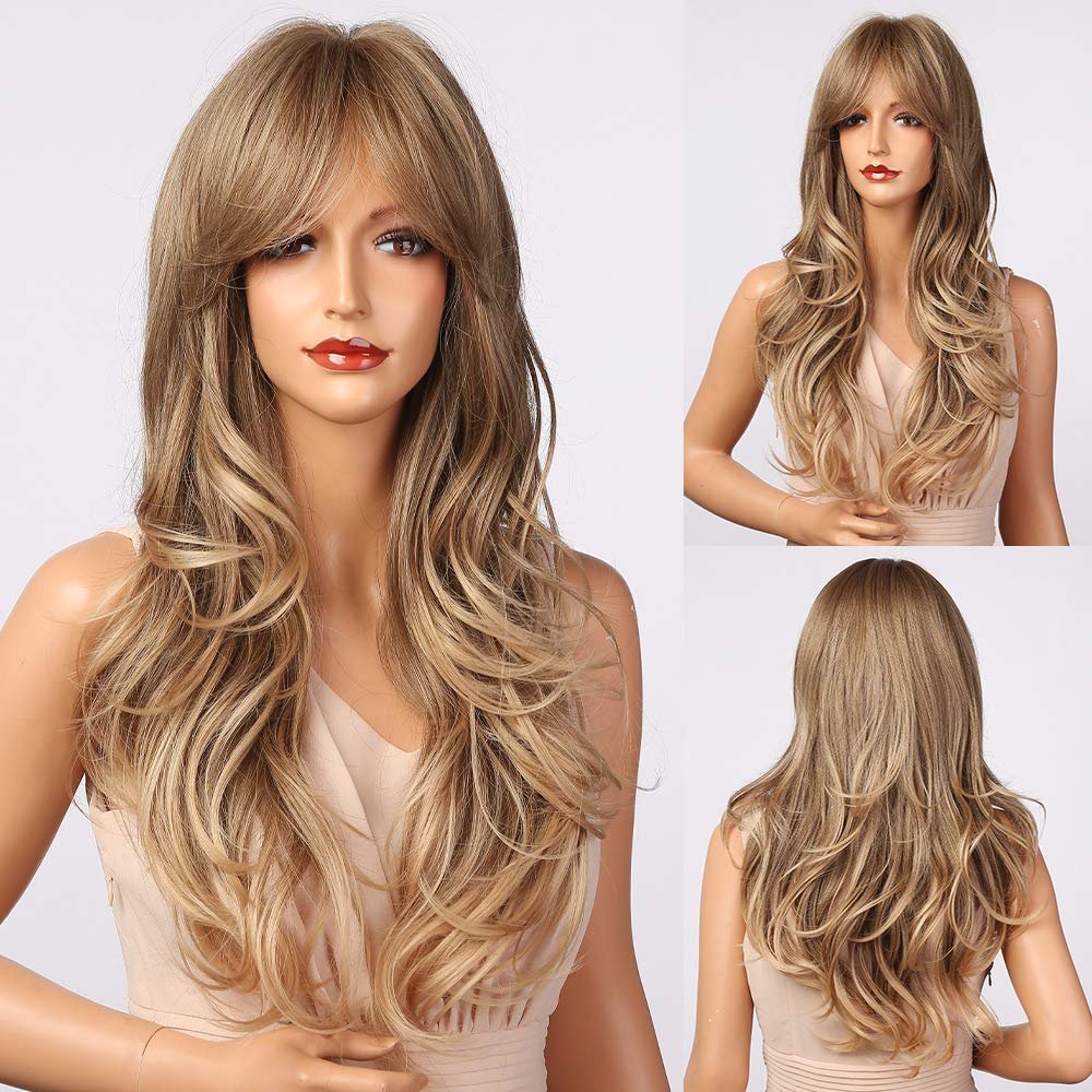 LesafeV Long Wavy Wigs with Free Part Bangs Glueless Cosplay Party Synthetic Hair Wigs for Black Women 10#