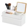 YAMAZAKI Home Tower Large Makeup Organizer Cosmetic Caddy With Handle Vanity Storage Drawer With Lid - Steel + Wood view 1