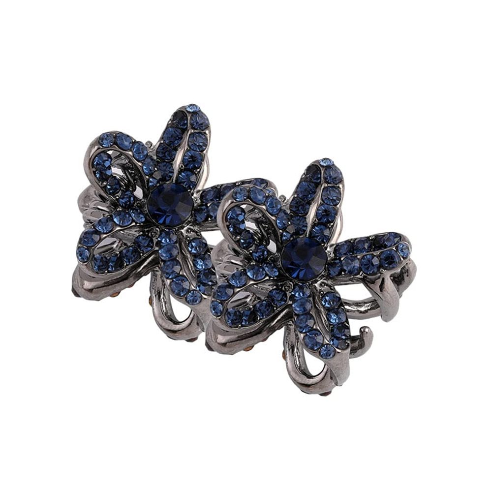 EXCEART Decorative Rhinestone Hair Accessories - 2Pcs Mini Retro Crystal Claw Clips With No-Slip Metal Grip Jaw Barrette Clamps for Women and Girls