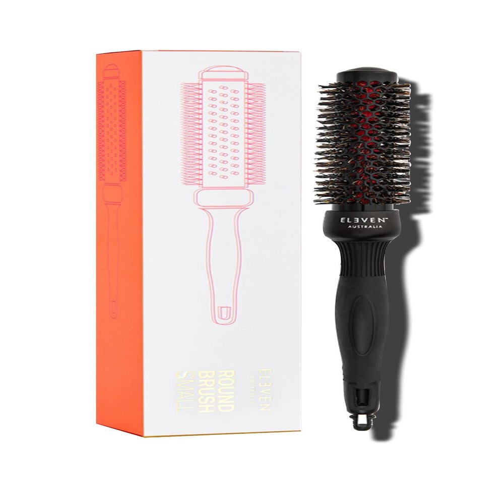 ELEVEN AUSTRALIA Small Round Hair Brush for Blow Drying & Blow Out Styling - Roller Brush for Women & Men, Professional Style Tool for Curling, Magnesium Barrel, Boar & Nylon Bristles