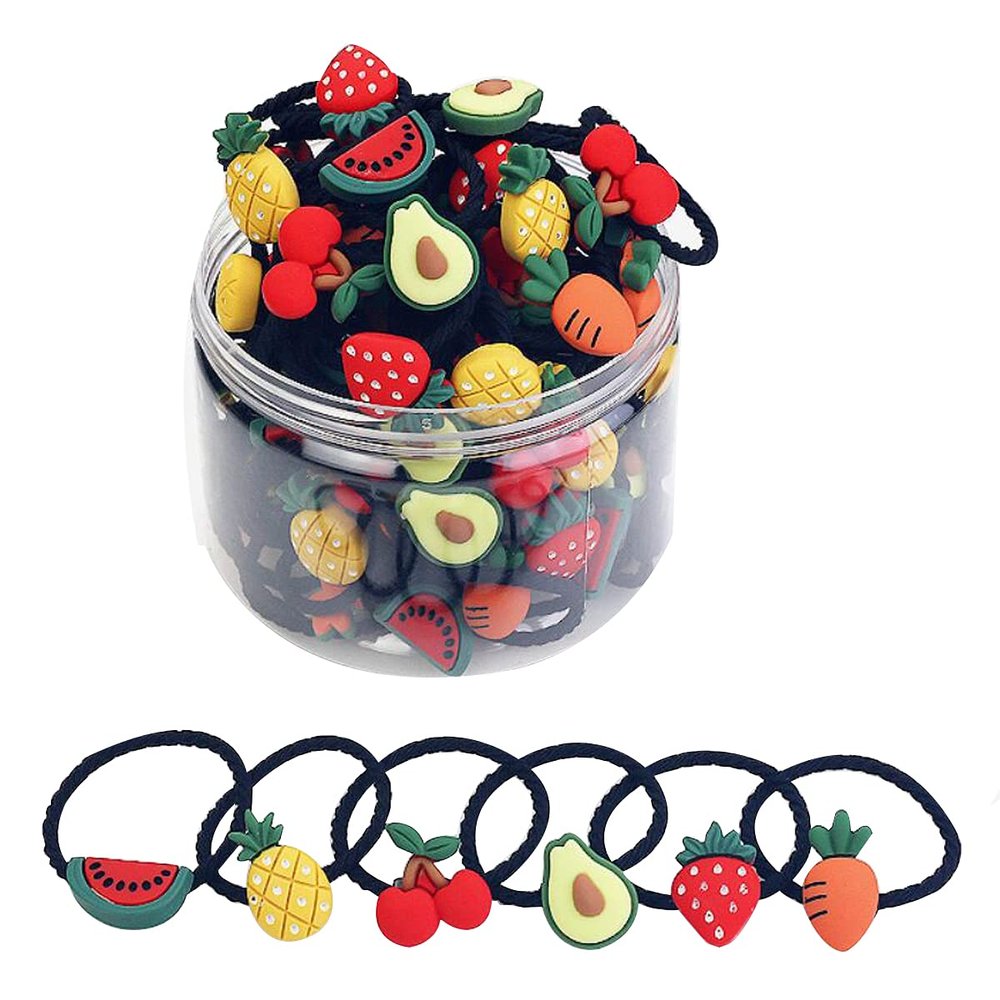 Petunny Hair Ties, 30Pcs Cute Cartoon Fruit Rubber Hair Bands for Girls, Infants, Kids Toddlers, Birthday Gift (Random Color, Transparent)