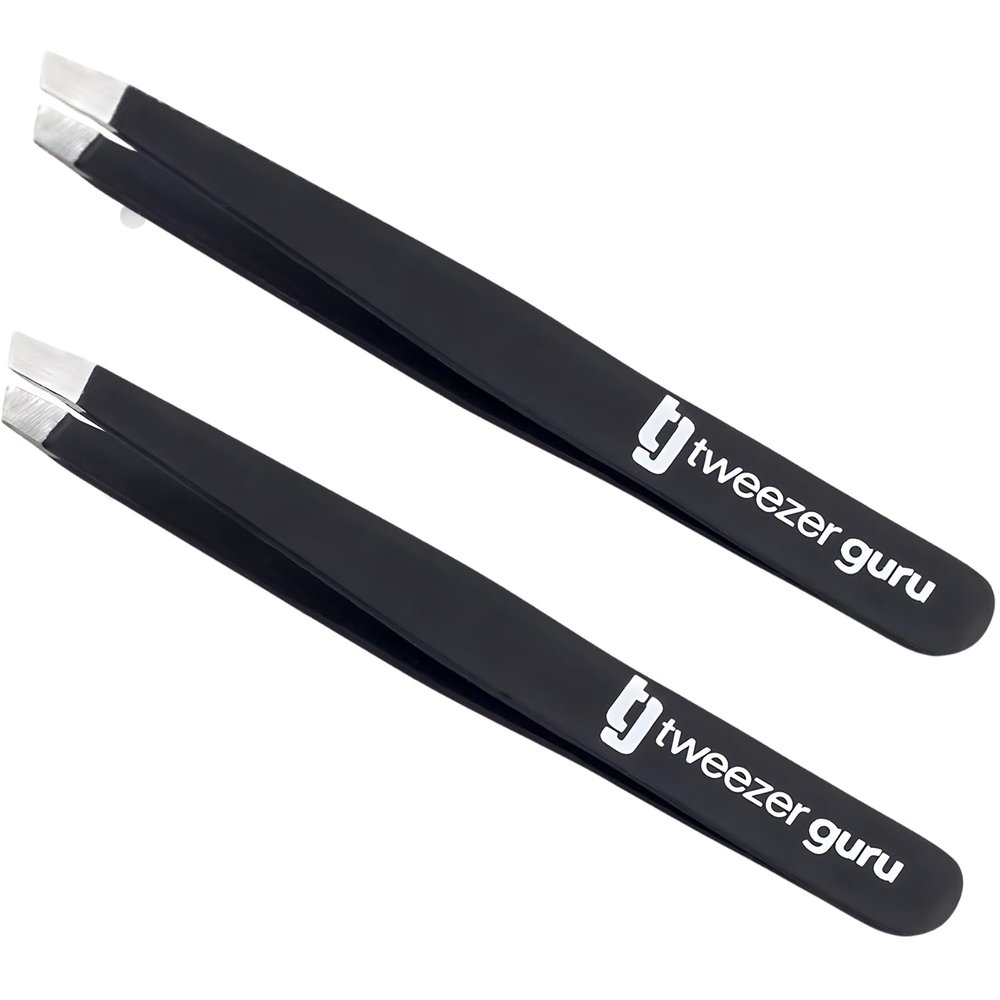 Tweezer Guru Tweezers for Women Facial Hair & Men  Precision Slant-Pointed Eyebrow Tweezer for Ingrown Hair, Blackhead & Splinter Removal (2 Black)