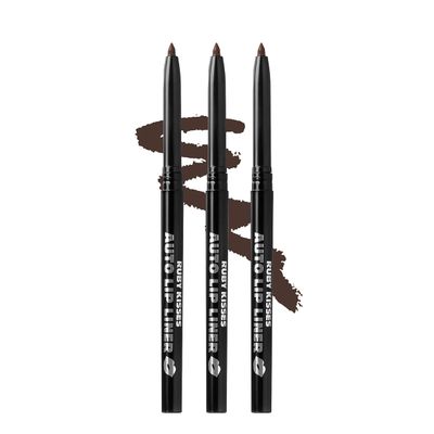 Ruby Kisses Auto Lip Liner Pencil (Dark Brown 3 Pack), Long Lasting & Non-Fading, Smooth Application, Non-Feathering with Rich Pigmented Color, No Sharpener Needed, Ideal for Full Lips Look