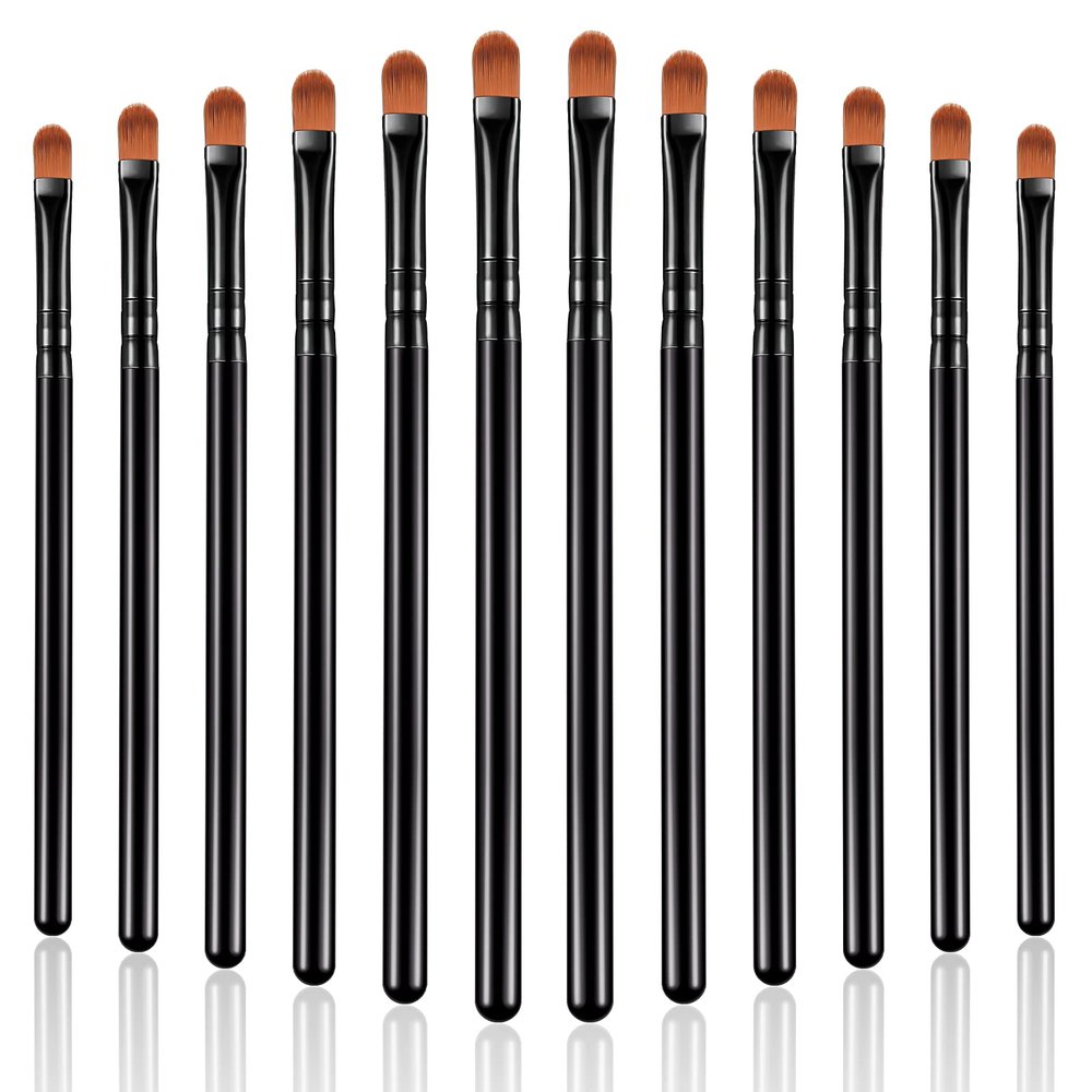 12 Pieces Small Concealer Brush Flat Lip Concealer Brush Under Eye Synthetic Fiber Makeup Eyebrow Outline Foundation for Concealing Blending Setting Buffing Makeup(Black)