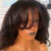13x4 HD Transparent Invisible Lace Front Natural Wave Human Hair Wig With Bangs Natural Black Color For Black Women Glueless Brazilian Remy Hair 150% Density Pre-Plucked Natural Hairline 22 Inch view 3