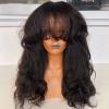 13x4 HD Transparent Invisible Lace Front Natural Wave Human Hair Wig With Bangs Natural Black Color For Black Women Glueless Brazilian Remy Hair 150% Density Pre-Plucked Natural Hairline 24 Inch view 1