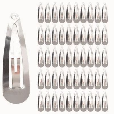 Alef Judaica Anti-rust Metal Snap Hair Clips for Women | Non Slip Metal Barrettes for Girls | Reusable Classic Snap Barrettes for All Hair Types | 4.9 cm Hair Accessories, Silver, 50 pcs