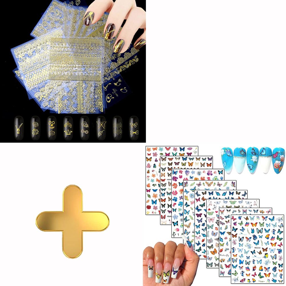 30 Sheets Gold Nail Art Stickers with 8 Sheets Butterfly Nail Art Stickers