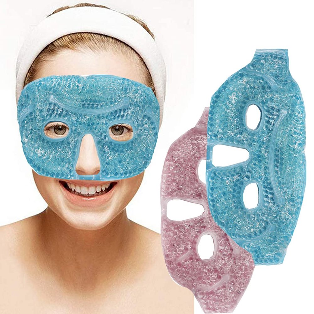 2PCS Ice Face Mask, Cold Hot Gel Face Eye Mask, Ice Mask with Soft Plush for Cooling Freezer Eye Mask for Puffy Eyes, Redness, Headaches, Stress