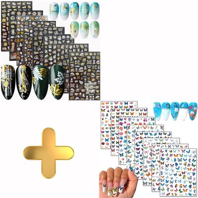8 Sheets Gold Leaf Nail Art Stickers with 8 Sheets Butterfly Nail Art Stickers