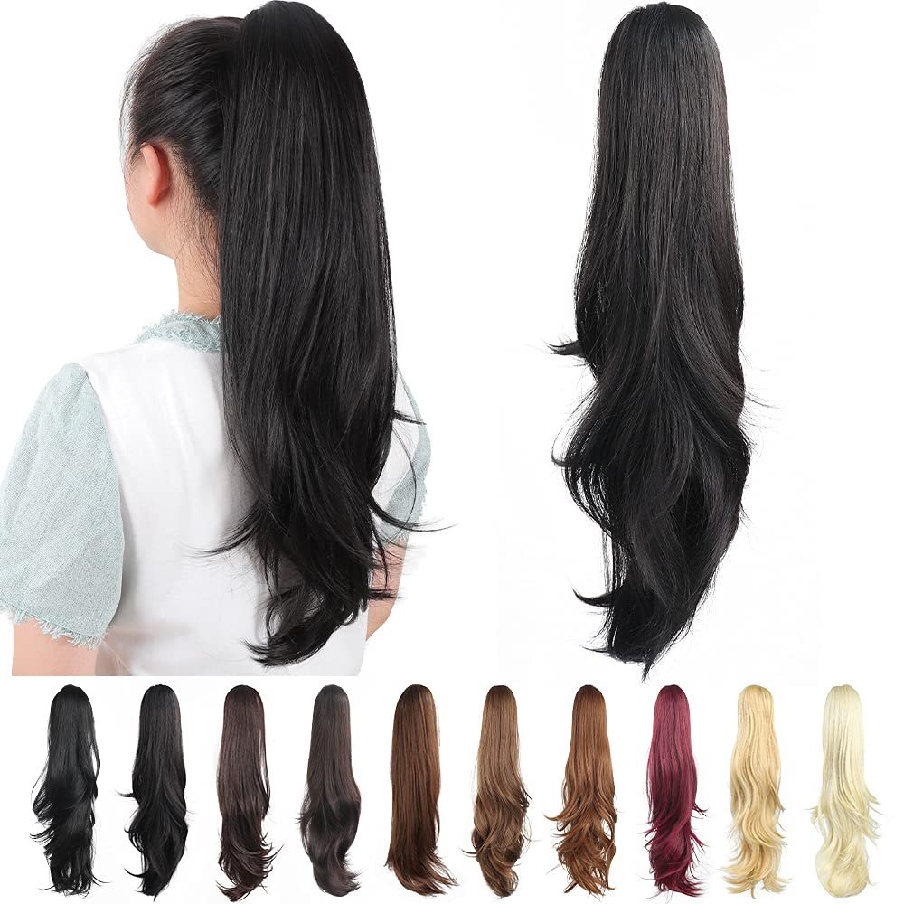 HSPJHTM Ponytail Extension,24" Black Claw Clip Hair Extensions for Women Straight Hair Piece Synthetic Wavy Pony Tail Halloween Fluffy Daily Use