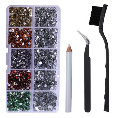 homeemoh 7500 Pcs Crystal Nail Art Rhinestones with Tweezers, Brush and Rhinestone Picker Pencils, Mixed Color Nail Art Rhinestones Kit for DIY Crafts Nail Art Decoration Shoes Clothes Bags,008
