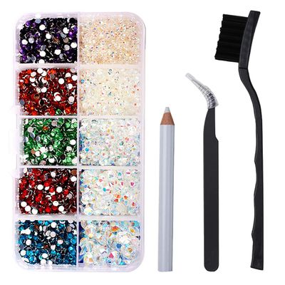 homeemoh 7500 Pcs Crystal Nail Art Rhinestones with Tweezers, Brush and Rhinestone Picker Pencils, Mixed Color Nail Art Rhinestones Kit for DIY Crafts Nail Art Decoration Shoes Clothes Bags,002