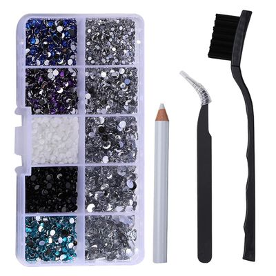 homeemoh 7500 Pcs Crystal Nail Art Rhinestones with Tweezers, Brush and Rhinestone Picker Pencils, Mixed Color Nail Art Rhinestones Kit for DIY Crafts Nail Art Decoration Shoes Clothes Bags,007