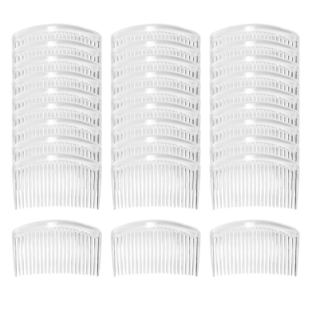 Cinaci 30 Pack 3 Inch White Clear Plastic French Hair Side Combs Wedding Bridal Veil Comb Fine Hair Slide Hair Clips Small Clear Barrettes Bun Holder with 23 Teeth DIY Headpieces Accessories for Women