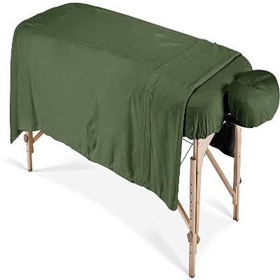 600 Thread Count 100% Egyptian Cotton 3-Piece Massage Table Spa Sheet Set (Moss Solid)