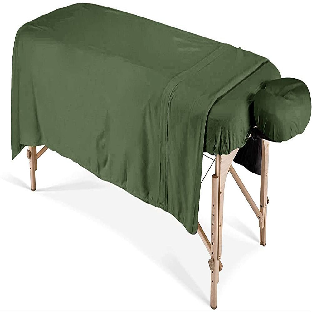 600 Thread Count 100% Egyptian Cotton 3-Piece Massage Table Spa Sheet Set (Moss Solid)