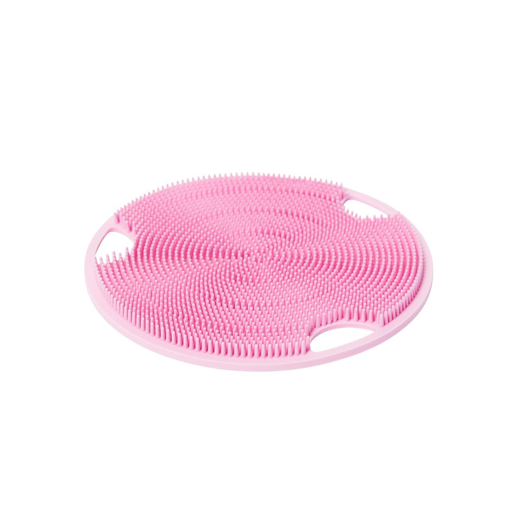 Boie USA Flat Body Scrubber - Soft Silicone-Like Exfoliating Shower Scrubber & Body Cleansing Brush - Stick-to-Wall Loofah Replacement - Antimicrobial Body Exfoliator for All Skin Types (Pink)