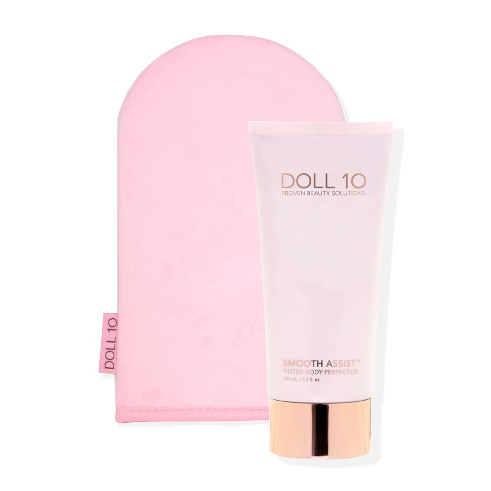 Doll 10 - Smooth Assist Tinted Body Perfector - Smooths, Firms, Hydrates & Improves Skin - Flawless Tan Result - Comes with Application Mitt - Vegan, Cruelty Free & No Parabens (3.3 oz)
