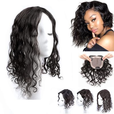 10" Handtied Wavy Curly Mono Topper Clip in Hair Topper Huaman Hair 10x12cm Medium Top Hairpieces for Women with Thinning Hair/Loss Hair Add Hair Volume Natural Black