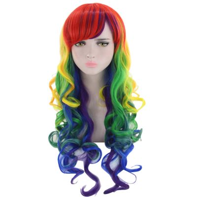 1pc Rainbow Hair Wig Holiday Cosplay Wig Synthetic s for Women Rainbow Color Hair Extension Long Wavy Cosplay Style Long Curls Hair Set Harajuku Style Miss