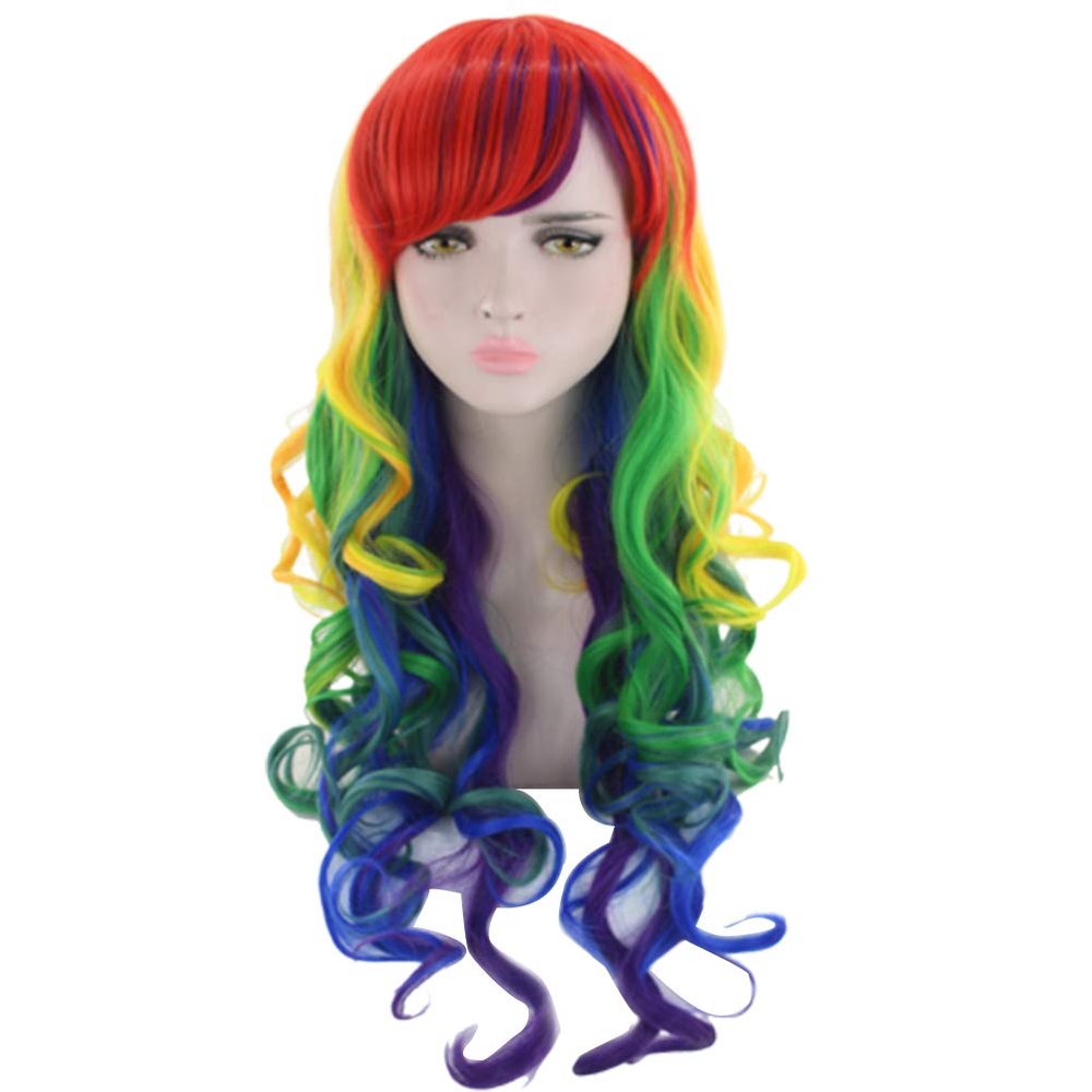 1pc Rainbow Hair Wig Holiday Cosplay Wig Synthetic s for Women Rainbow Color Hair Extension Long Wavy Cosplay Style Long Curls Hair Set Harajuku Style Miss