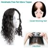 10" Breathable Wavy Curly Human Hair Topper Clip in Remy Hair Piece for Women Free Parting All Handmade 5.5x6" Mono Base Top Hairpieces Fluffy Natural Black view 2