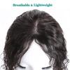 10" Breathable Wavy Curly Human Hair Topper Clip in Remy Hair Piece for Women Free Parting All Handmade 5.5x6" Mono Base Top Hairpieces Fluffy Natural Black view 4