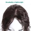10" Breathable Wavy Curly Human Hair Topper Clip in Remy Hair Piece for Women Free Parting All Handmade 5.5x6" Mono Base Top Hairpieces Fluffy Dark Brown view 4