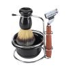 Goick Wet Shaving Kit, 4-Piece Manual Safety Razor with Badger Hair Brush, Stainless Steel Stand and Lathering Bowl Set, Premium Men's Grooming and Gift Set view 1