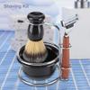 Goick Wet Shaving Kit, 4-Piece Manual Safety Razor with Badger Hair Brush, Stainless Steel Stand and Lathering Bowl Set, Premium Men's Grooming and Gift Set view 4