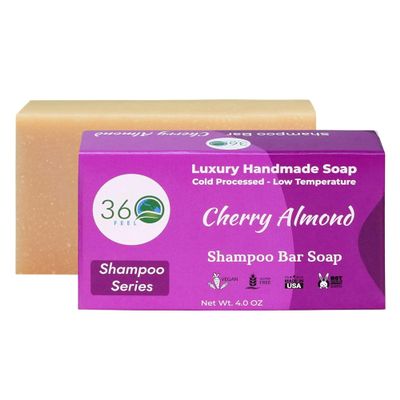 360Feel Cherry Almond Shampoo Bar - Nourishing and Moisturizing Anti-Dandruff Shampoo Bar - Handmade with Essential Oils - Travel Friendly and Compact - Zero Harsh Additives - 3.5 Ounce