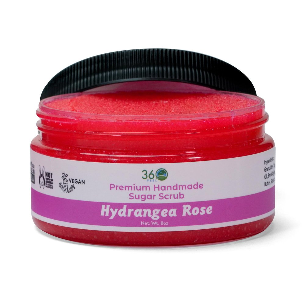 360Feel Sugar Body Scrub Hydrangea Rose Great for Acne Scars Stretch Marks and Foot Scrub It Great Gifts For Women - 8 Fl Oz