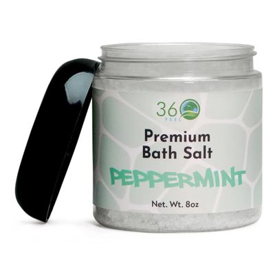 360Feel Peppermint Detox Bath Salt Body Scrub - Great Exfoliating Bodyscrub for Acne Scars Stretch Marks Foot Scrub Great For Women Body - 8 Fl Oz